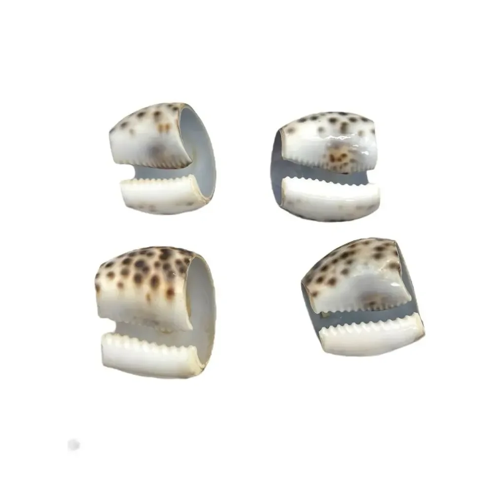 Vtg Tiger Cowrie Sea Shell Napkin Rings Set of 4 Handmade In Philippines MCM EUC